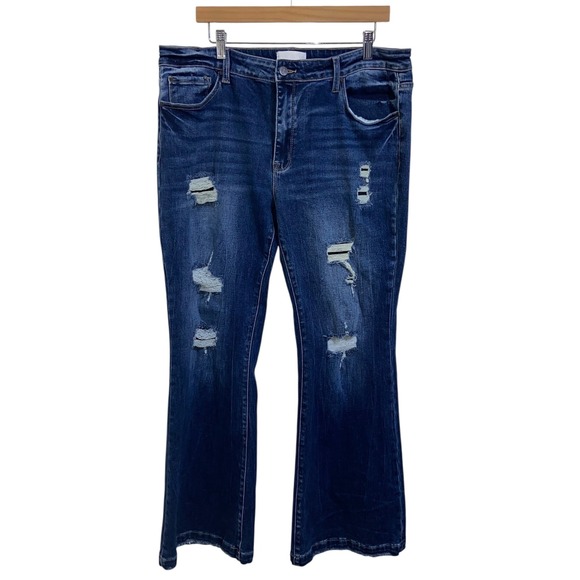 Petra 153 Jeans Women High Rise Dark Wash Distressed Bootcut Denim Plus Size 16W - Picture 1 of 11